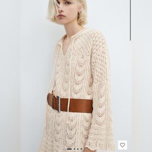MANGO FLARED-SLEEVE CROCHET DRESS